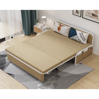 HMR Modern 2-Seater Linen Sleeper Sofa with Trundle - Khaki, Queen Size