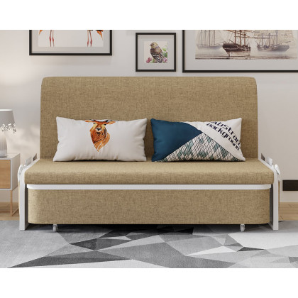 HMR Modern 2-Seater Linen Sleeper Sofa with Trundle - Khaki, Queen Size