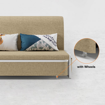HMR Modern 2-Seater Linen Sleeper Sofa with Trundle - Khaki, Queen Size