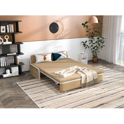 HMR Modern 2-Seater Linen Sleeper Sofa with Trundle - Khaki, Queen Size