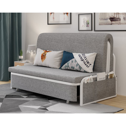 HMR Modern 2-Seater Linen Sleeper Sofa with Trundle - Light Gray, Queen Size