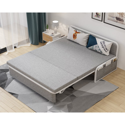 HMR Modern 2-Seater Linen Sleeper Sofa with Trundle - Light Gray, Queen Size