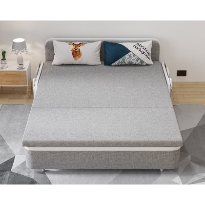 HMR Modern 2-Seater Linen Sleeper Sofa with Trundle - Light Gray, Queen Size