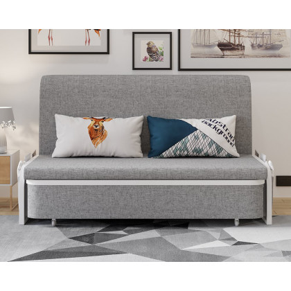 HMR Modern 2-Seater Linen Sleeper Sofa with Trundle - Light Gray, Queen Size