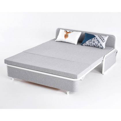HMR Modern 2-Seater Linen Sleeper Sofa with Trundle - Light Gray, Queen Size