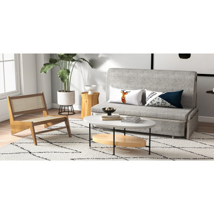 HMR Modern 2-Seater Linen Sleeper Sofa with Trundle - Light Gray, Queen Size