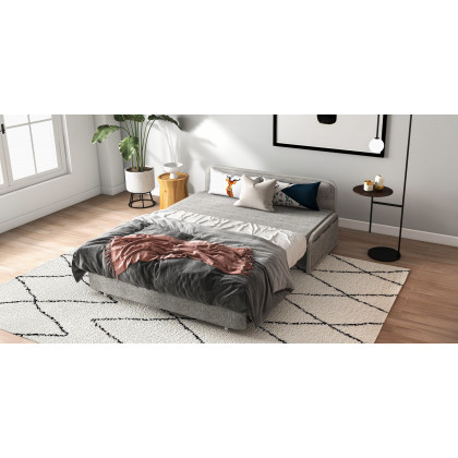 HMR Modern 2-Seater Linen Sleeper Sofa with Trundle - Light Gray, Queen Size
