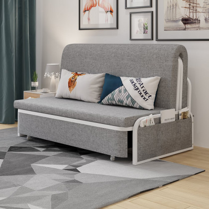 HMR Modern 3-Seater Linen Sleeper Sofa with Trundle - Light Gray, King Size