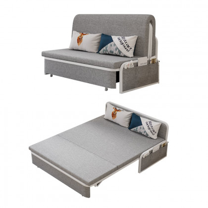 HMR Modern 3-Seater Linen Sleeper Sofa with Trundle - Light Gray, King Size
