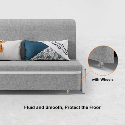 HMR Modern 3-Seater Linen Sleeper Sofa with Trundle - Light Gray, King Size