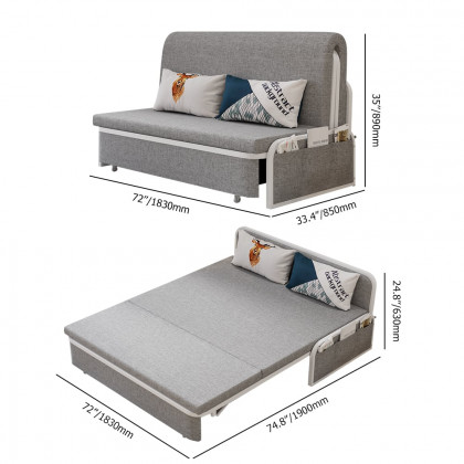 HMR Modern 3-Seater Linen Sleeper Sofa with Trundle - Light Gray, King Size