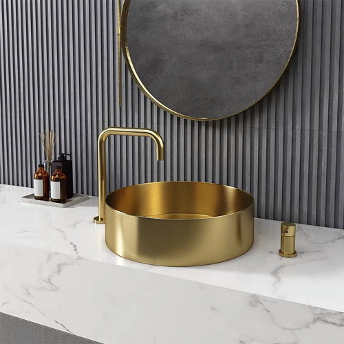 HMR Contemporary Round Stainless Steel Vessel Sink Luxury Wash Sink - Gold