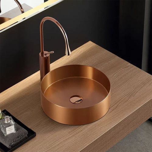 HMR Contemporary Round Stainless Steel Vessel Sink Luxury Wash Sink - Rose Gold
