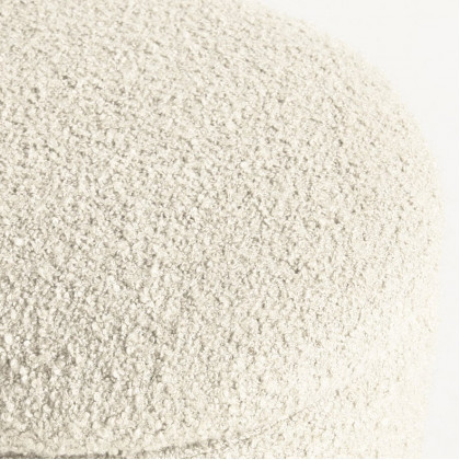 HMR - Modern White Boucle Vanity Stool with Lifted Top Storage Round Ottoman with Walnut Legs