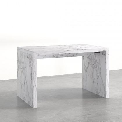 HMR - 47" Modern White Kitchen Island Rectangular Marble Veneered Top