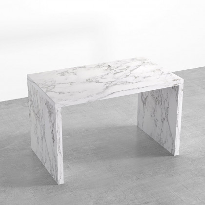 HMR - 47" Modern White Kitchen Island Rectangular Marble Veneered Top