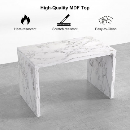 HMR - 47" Modern White Kitchen Island Rectangular Marble Veneered Top