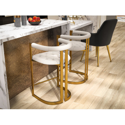 HMR - 47" Modern White Kitchen Island Rectangular Marble Veneered Top