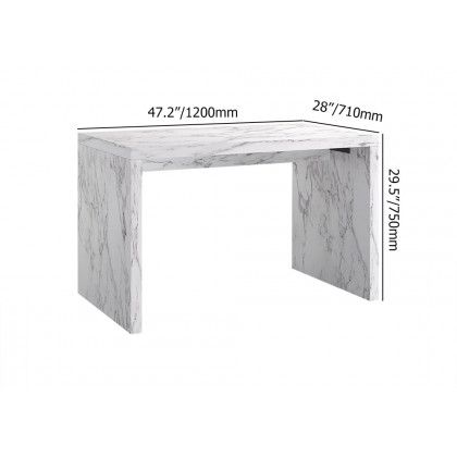HMR - 47" Modern White Kitchen Island Rectangular Marble Veneered Top