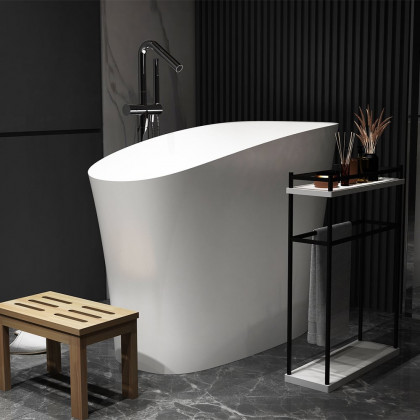 HMR 47" Japanese Modern Irregular Freestanding Stone Resin Soaking Bathtub - White