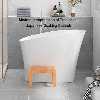 HMR 47" Japanese Modern Irregular Freestanding Stone Resin Soaking Bathtub - White