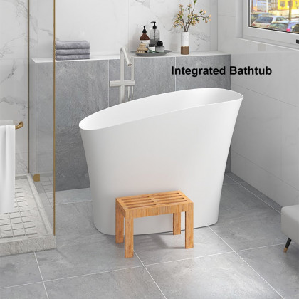HMR 47" Japanese Modern Irregular Freestanding Stone Resin Soaking Bathtub - White