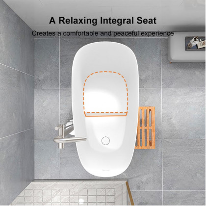 HMR 47" Japanese Modern Irregular Freestanding Stone Resin Soaking Bathtub - White