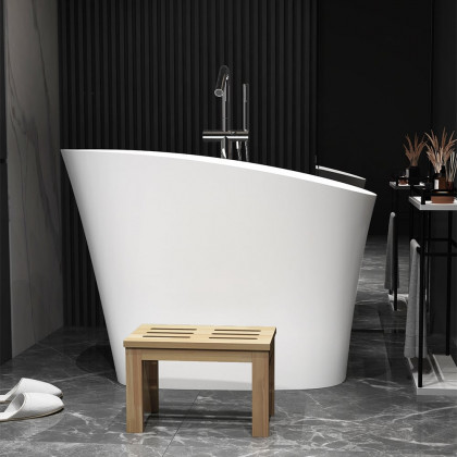 HMR 47" Japanese Modern Irregular Freestanding Stone Resin Soaking Bathtub - White