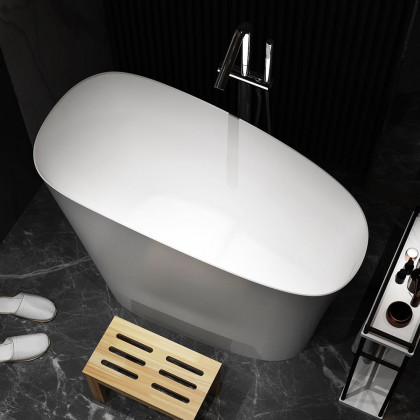 HMR 47" Japanese Modern Irregular Freestanding Stone Resin Soaking Bathtub - White