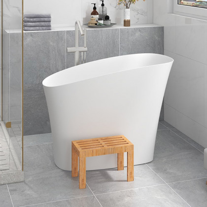 HMR 47" Japanese Modern Irregular Freestanding Stone Resin Soaking Bathtub - White