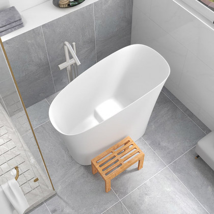 HMR 47" Japanese Modern Irregular Freestanding Stone Resin Soaking Bathtub - White