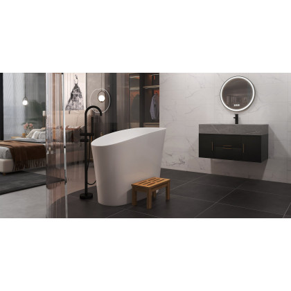 HMR 47" Japanese Modern Irregular Freestanding Stone Resin Soaking Bathtub - White