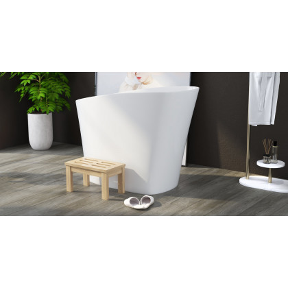 HMR 47" Japanese Modern Irregular Freestanding Stone Resin Soaking Bathtub - White