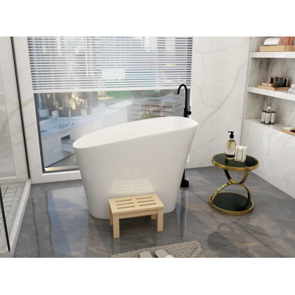 HMR 47" Japanese Modern Irregular Freestanding Stone Resin Soaking Bathtub - White