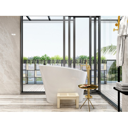 HMR 47" Japanese Modern Irregular Freestanding Stone Resin Soaking Bathtub - White