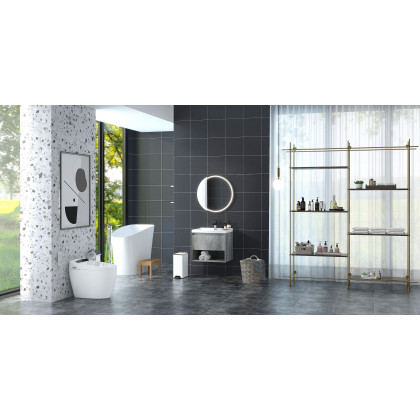 HMR 47" Japanese Modern Irregular Freestanding Stone Resin Soaking Bathtub - White
