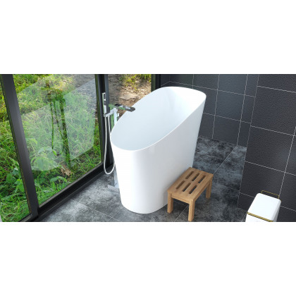 HMR 47" Japanese Modern Irregular Freestanding Stone Resin Soaking Bathtub - White