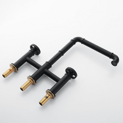 HMR - Ruth Industrial 2-Handle Centerset Kitchen Faucet with 1 Pull-out Sprayer Bridge-Shaped