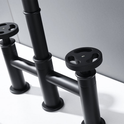 HMR - Ruth Industrial 2-Handle Centerset Kitchen Faucet with 1 Pull-out Sprayer Bridge-Shaped