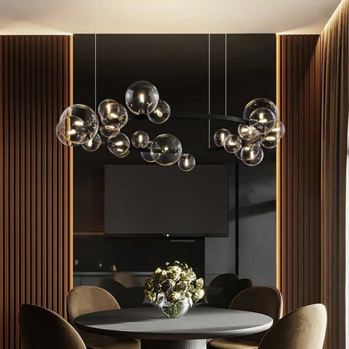 HMR Bubi Modern Black Glass Bubble Chandelier for Living Room and Dining Room - 24-Light