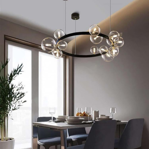 HMR Bubi Modern Black Glass Bubble Chandelier for Living Room and Dining Room - 15-Light