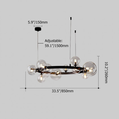 HMR - Bubi Modern Black Glass Bubble Chandelier for Living Room and Dining Room