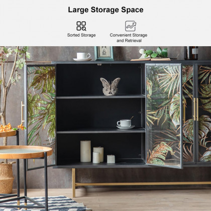 HMR 53" Modern Painted Sideboard Buffet with Glass Doors and Shelves - Black, 53.1"W x 15"D x 37.4"H