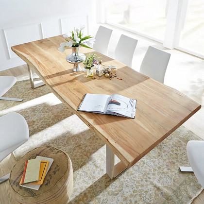 HMR - Liveal Series 72" Live Edge Style Rectangle Wood Dining Table Seats 6-8 People
