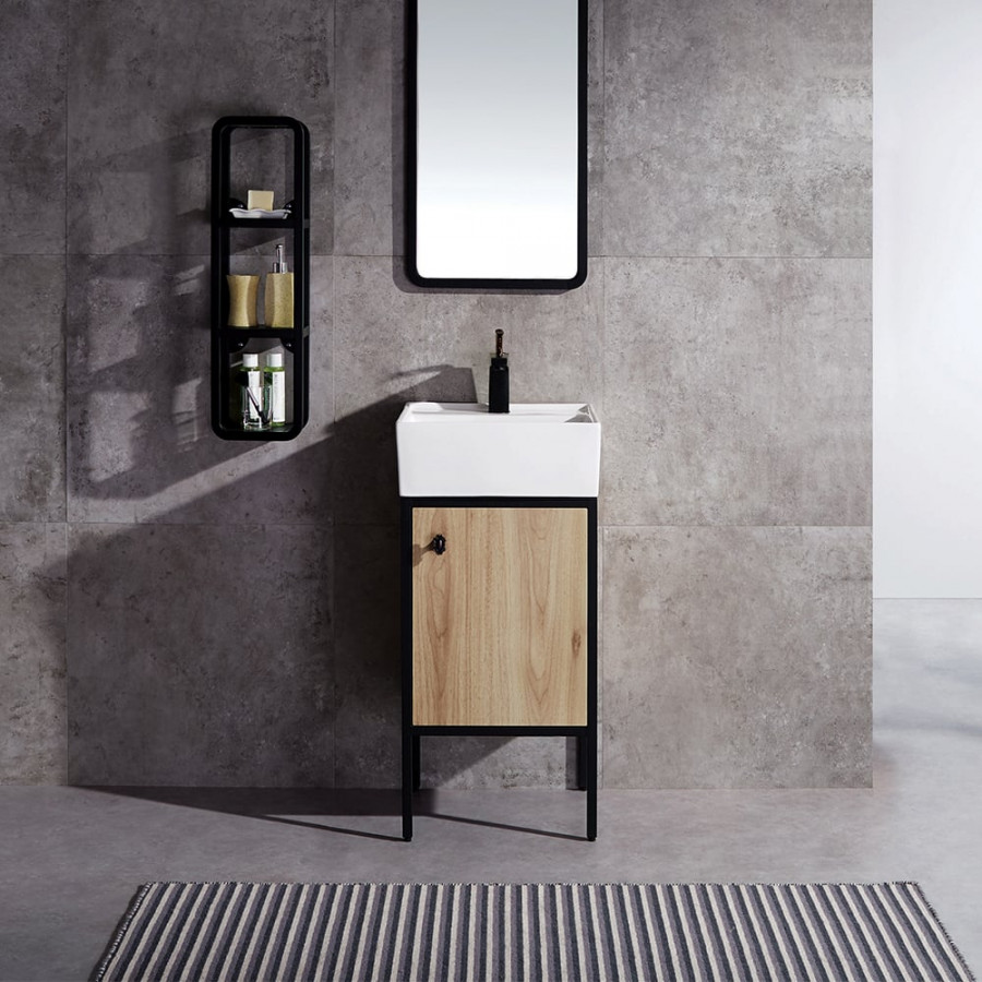 HMR - 16" Modern Natural Bathroom Vanity Set Ceramics Single Sink with Drain