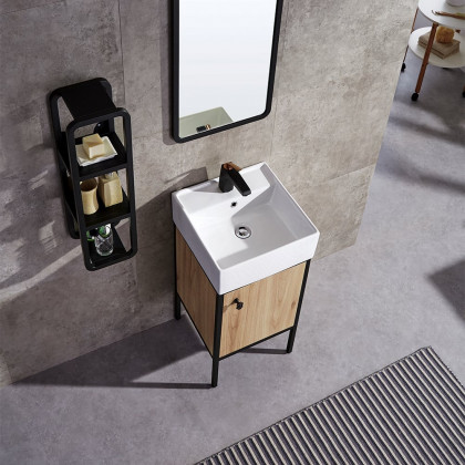 HMR - 16" Modern Natural Bathroom Vanity Set Ceramics Single Sink with Drain