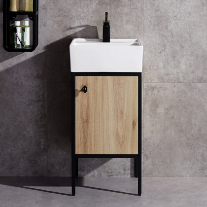 HMR - 16" Modern Natural Bathroom Vanity Set Ceramics Single Sink with Drain