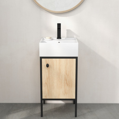 HMR - 16" Modern Natural Bathroom Vanity Set Ceramics Single Sink with Drain