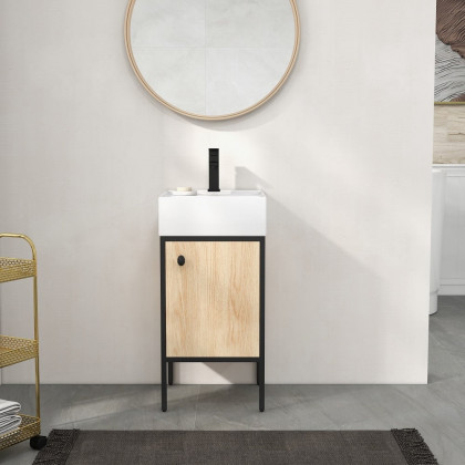 HMR - 16" Modern Natural Bathroom Vanity Set Ceramics Single Sink with Drain