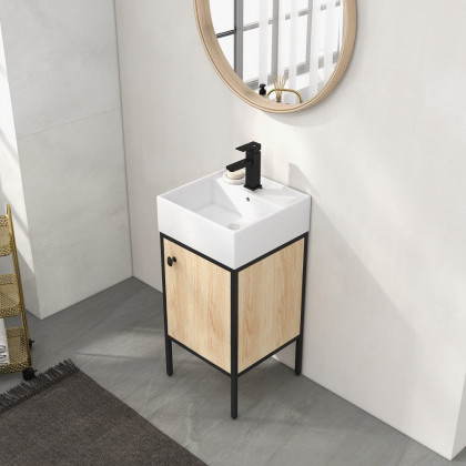 HMR - 16" Modern Natural Bathroom Vanity Set Ceramics Single Sink with Drain